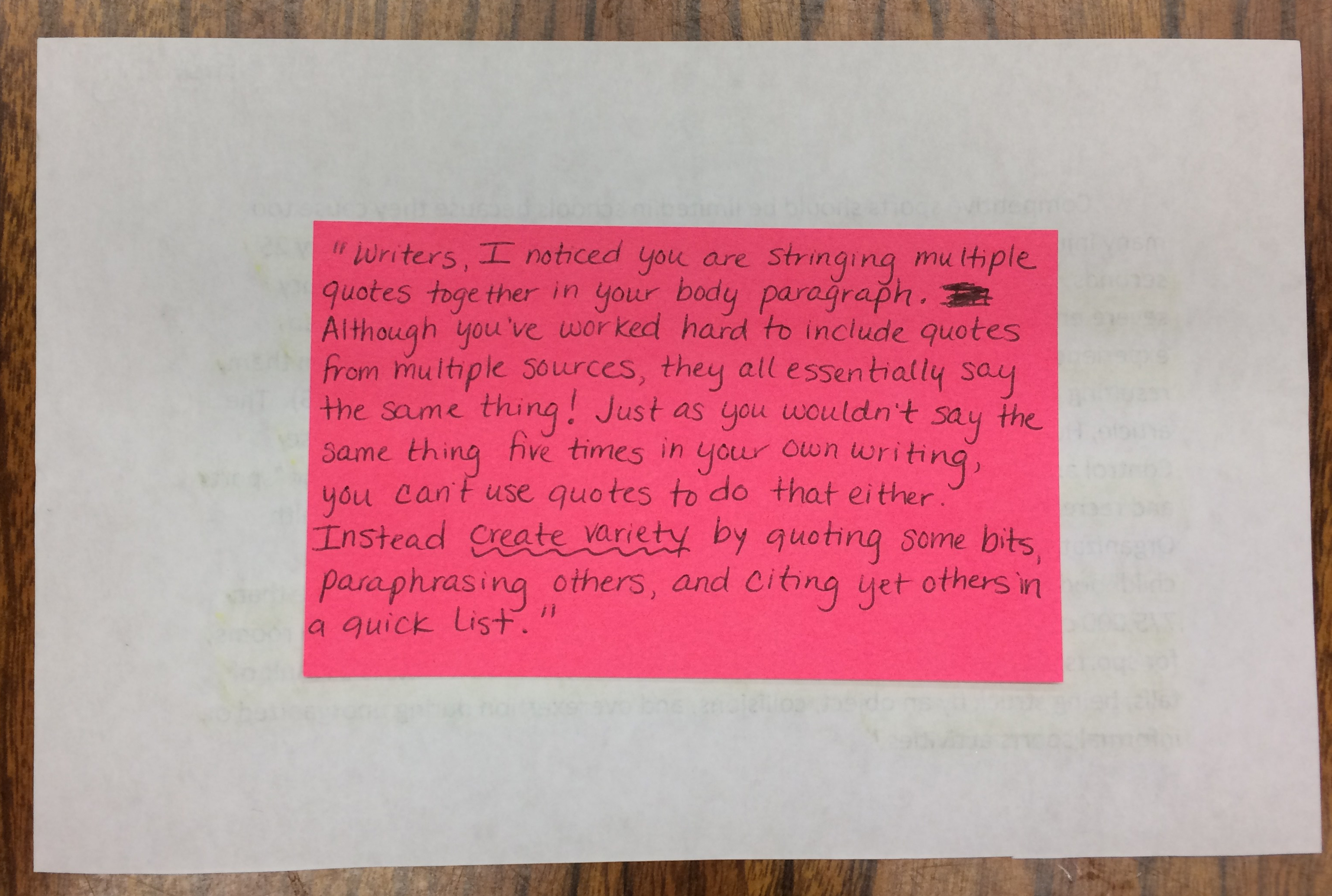 Teaching Point- String of Quotes- Create Variety