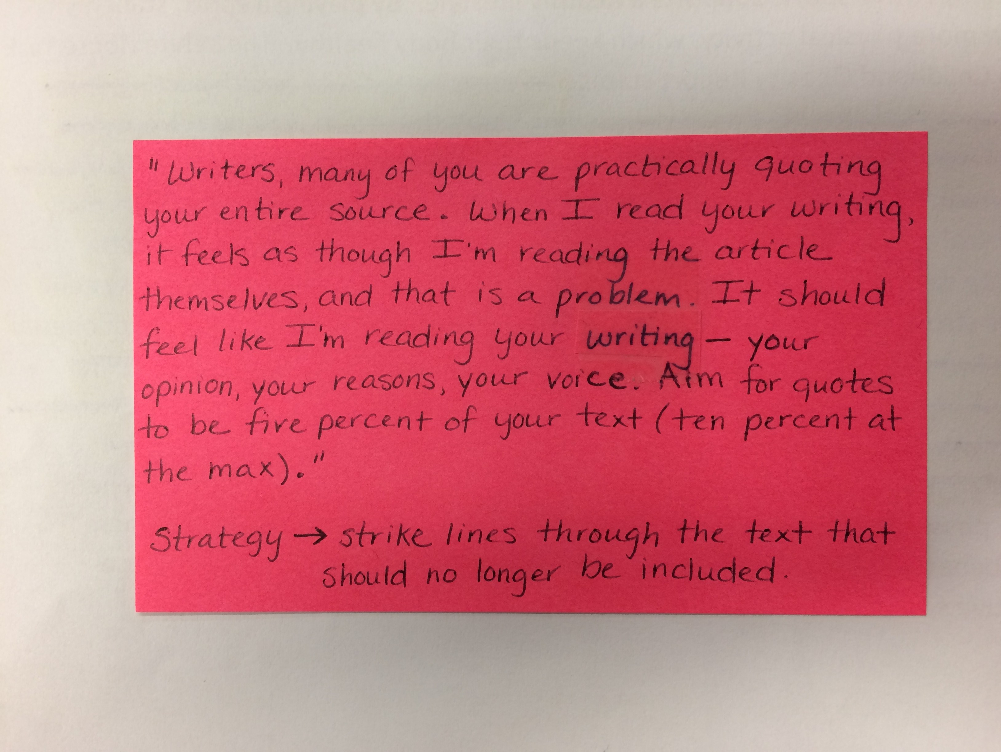 Teaching Point- Using Key Portion of Quote