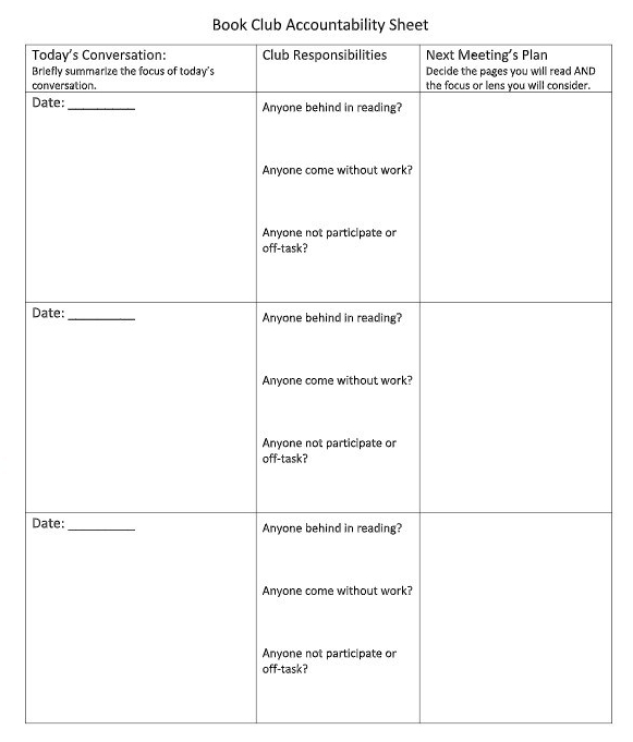 Book Club Accountability Sheet